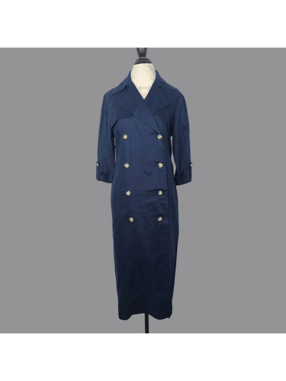 Vintage 90s Talbots Double Breasted Dress 8 Medium Blue Linen - Picture 1 of 10